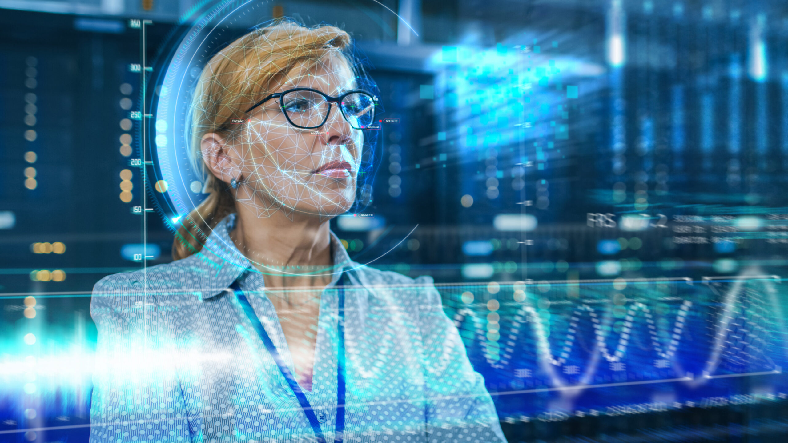 Female,It,Engineer,Identified,By,Biometric,Facial,Recognition,Scanning,Process